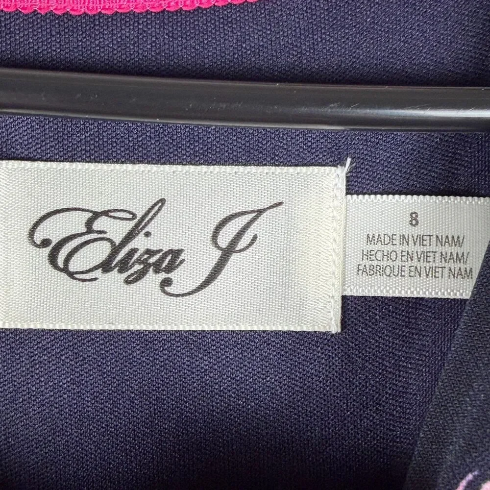 Eliza J Size 8 NWT Floral Polka Dot Shift Dress Navy Pink Blue Knee Length - Picture 5 of 10